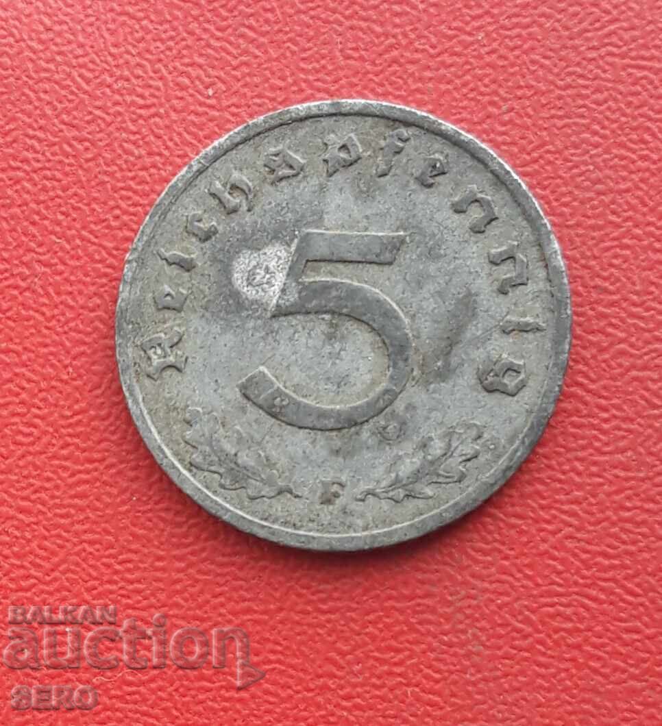 Γερμανία-ΙΙΙ Ράιχ-5 πφένιγκ 1941 F-Στουτγκάρδη με τιμή 1.01 BGN | € 0.52
