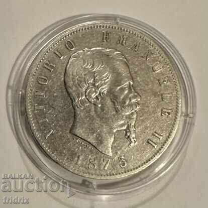 Italy 5 Lire Silver 1875 M BN ZHO with price 99.00 BGN | € 50.62