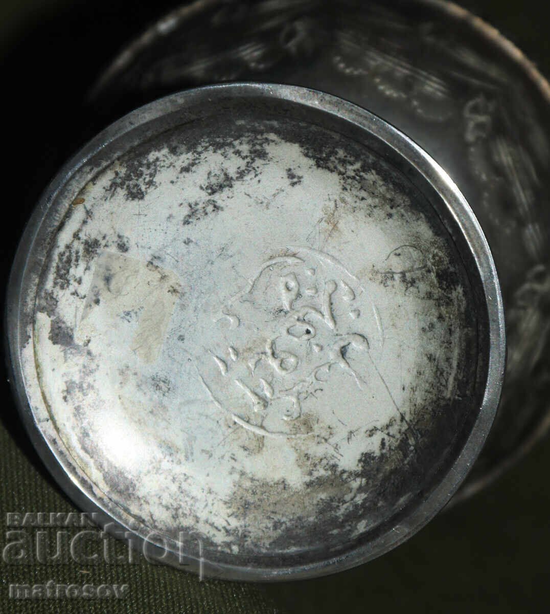 Old silver-plated handmade container for perfume, rose water - 6