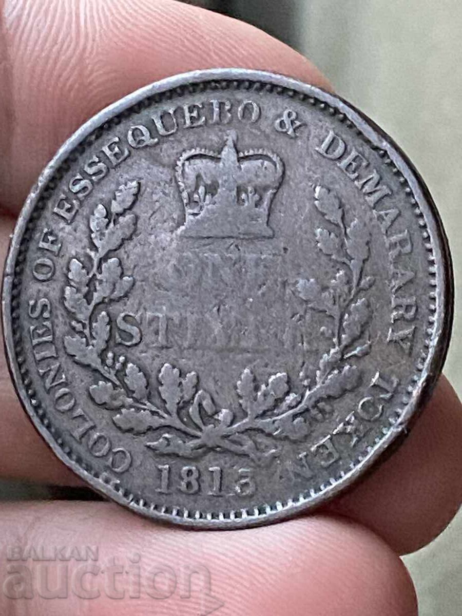 Гвиана Британска колония 1 стивер 1813 Джордж III с цена 65.00 лв. | € 33.23