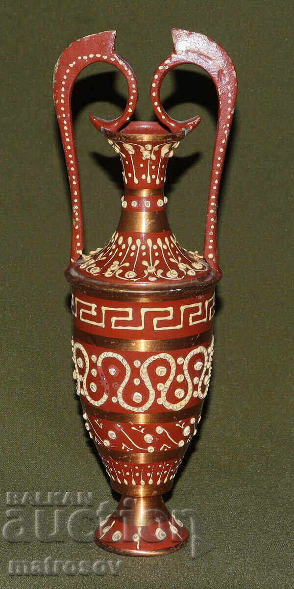 Vază amforă din cupru, lucrată manual