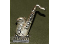 Figurină decorativă mică, argintată, saxofon