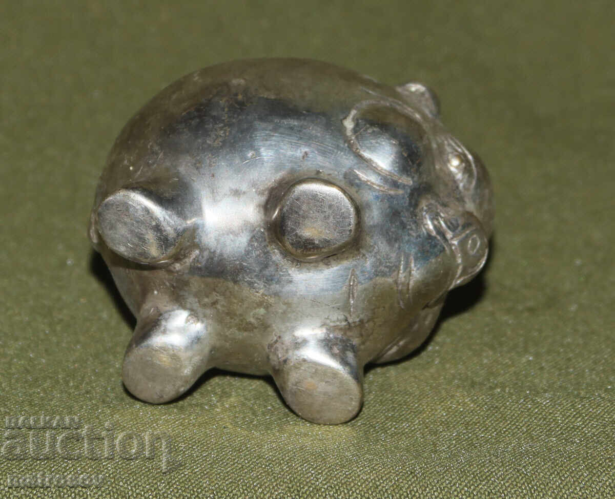 Посребрена малка декоративна фигурка прасенце - 6