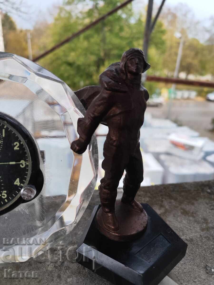 Lot of a watch from a fighter plane and a statuette of a Soviet pilot with price 450.00 BGN | € 230.08 Lot of a watch from a fighter plane and a statuette of a Soviet pilot with price 450.00 BGN | € 230.08