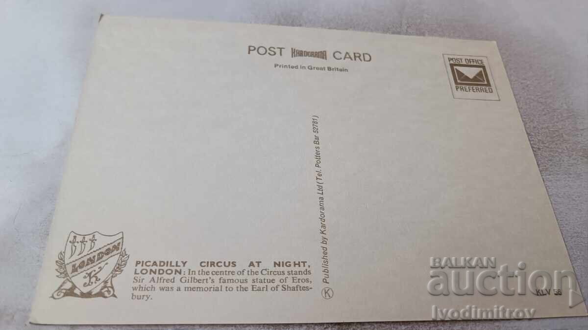 Postcard London Piccadilly Circus at Night with price 0.85 BGN | € 0.43