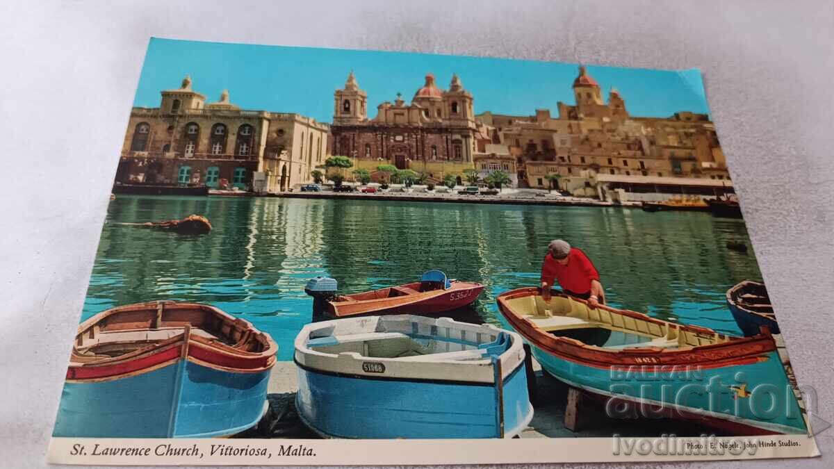 Postcard Vittoriosa, Malta St. Lawrence Church Postcard Vittoriosa, Malta St. Lawrence Church