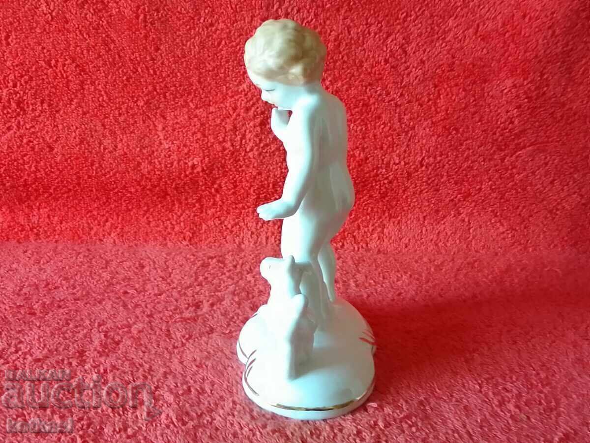 Old porcelain figure of a child, boy playing with a dog - 5