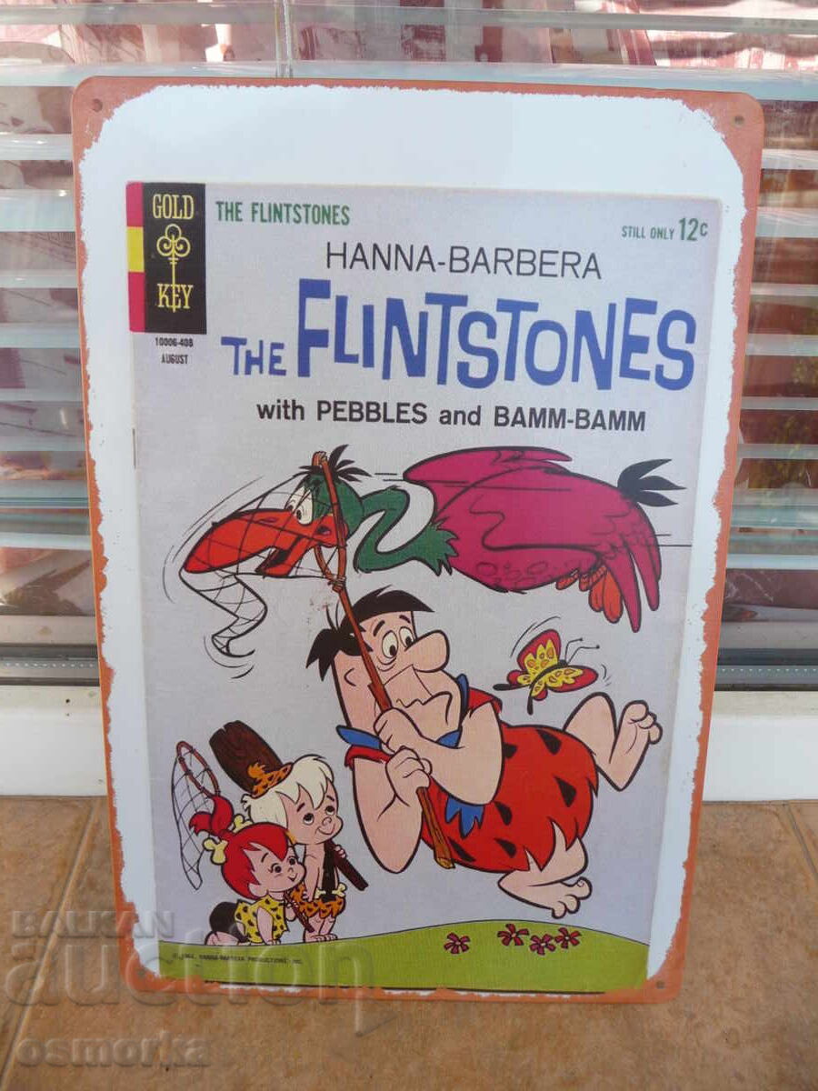 Metal Sign The Flintstones Fred Animation Pebbles Bam Bam