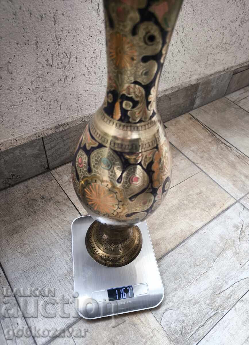 Vasă solidă din bronz gravată manual cu ornamente florale - 7