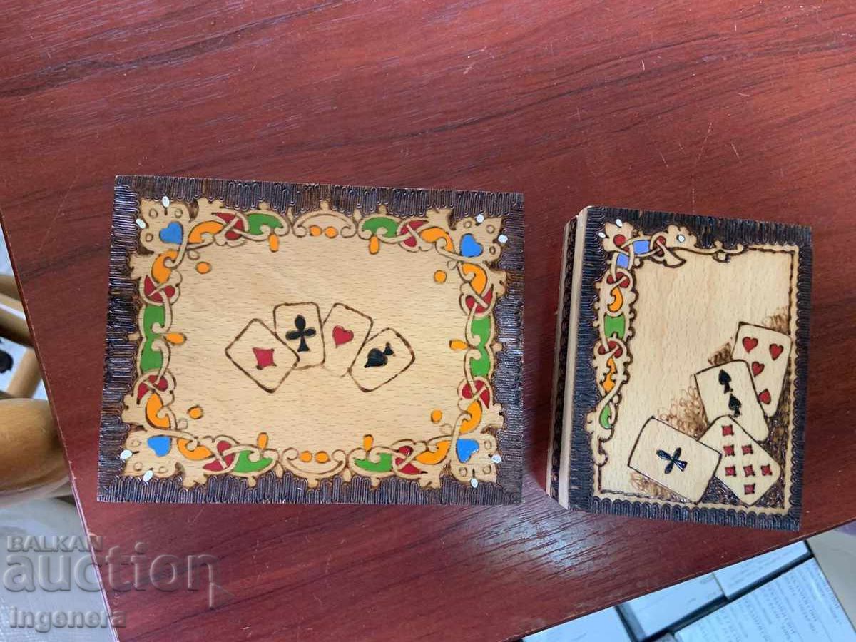 CUTII DIN LEMN ȘAH BRIDGE PIROGRAFIE DESEN AMBALATE NOI - 7