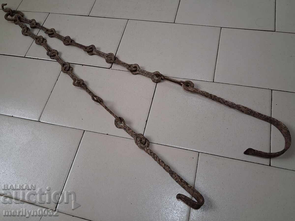 Old Wrought Iron Hearth Chain Wrought Iron Hook Chain - 5 Old Wrought Iron Hearth Chain Wrought Iron Hook Chain - 5