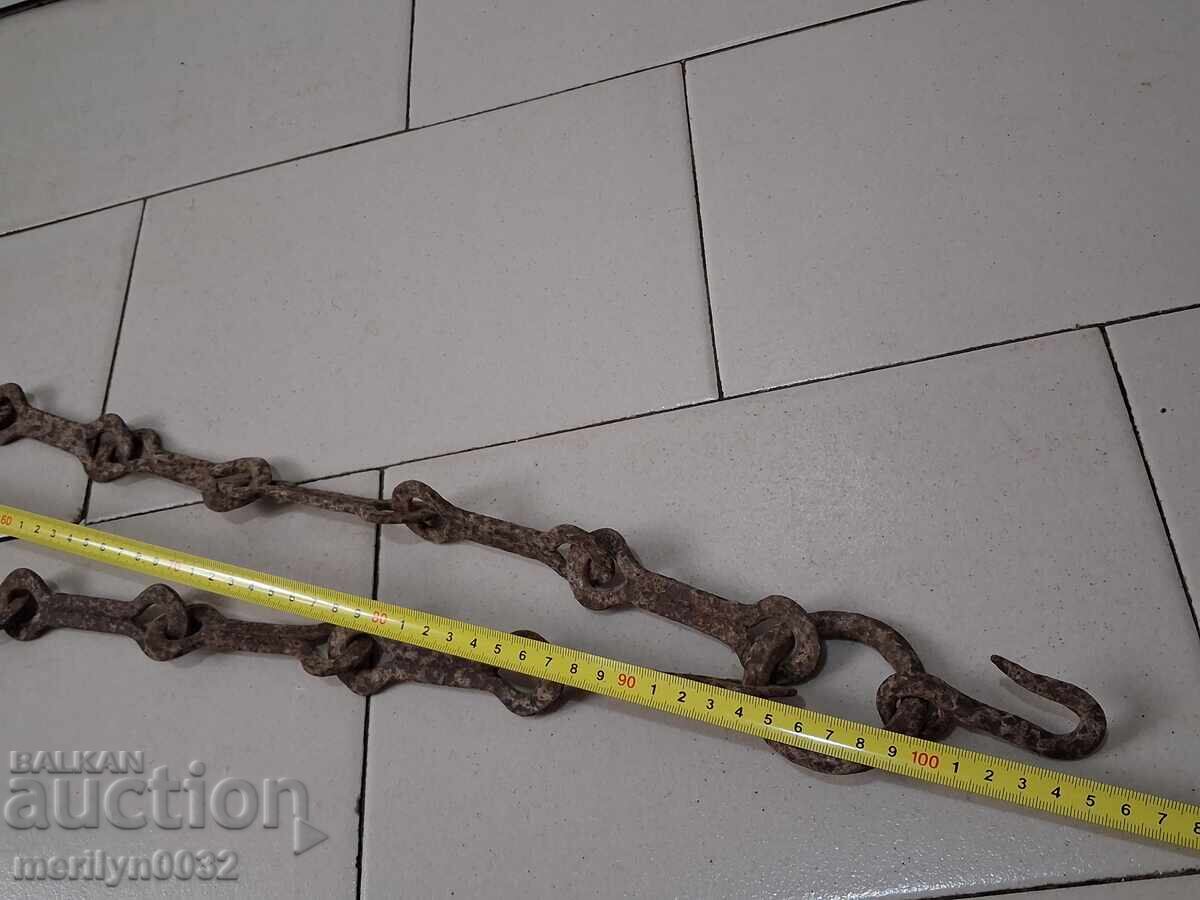 Old Wrought Iron Hearth Chain Wrought Iron Hook Chain - 7 Old Wrought Iron Hearth Chain Wrought Iron Hook Chain - 7