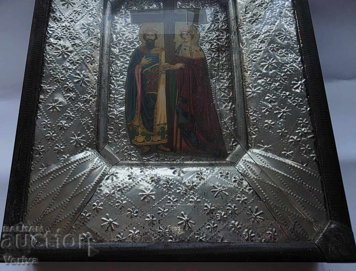 Auction Greek Icon of Saints Constantine and Helen - 1954 Auction Greek Icon of Saints Constantine and Helen - 1954