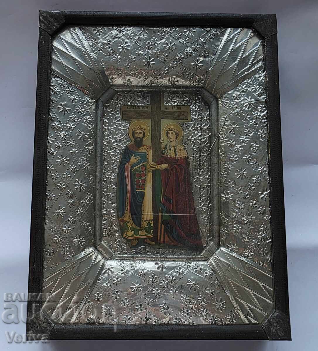 Greek Icon of Saints Constantine and Helen - 1954 Greek Icon of Saints Constantine and Helen - 1954