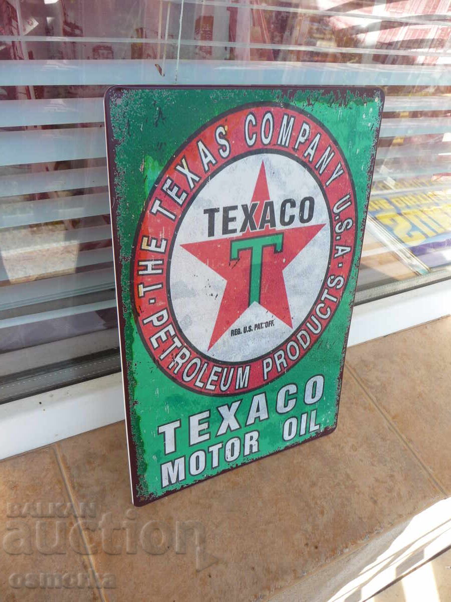 Μεταλλική πινακίδα Texaco λάδι κινητήρα αλλαγή λαδιών δοχείο διυλιστηρίου με τιμή 18.00 BGN | € 9.20