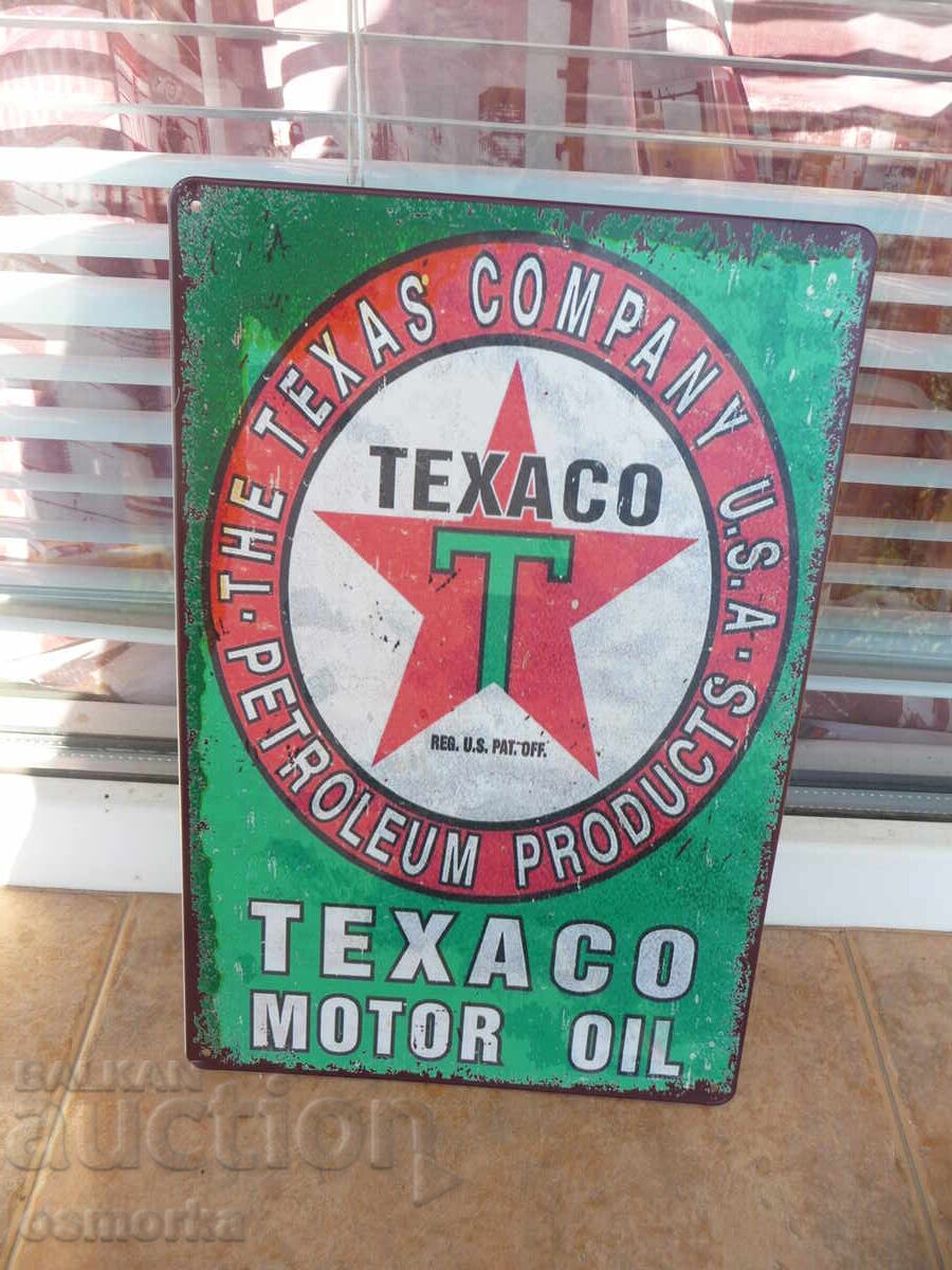 Μεταλλική πινακίδα Texaco λάδι κινητήρα αλλαγή λαδιών δοχείο διυλιστηρίου