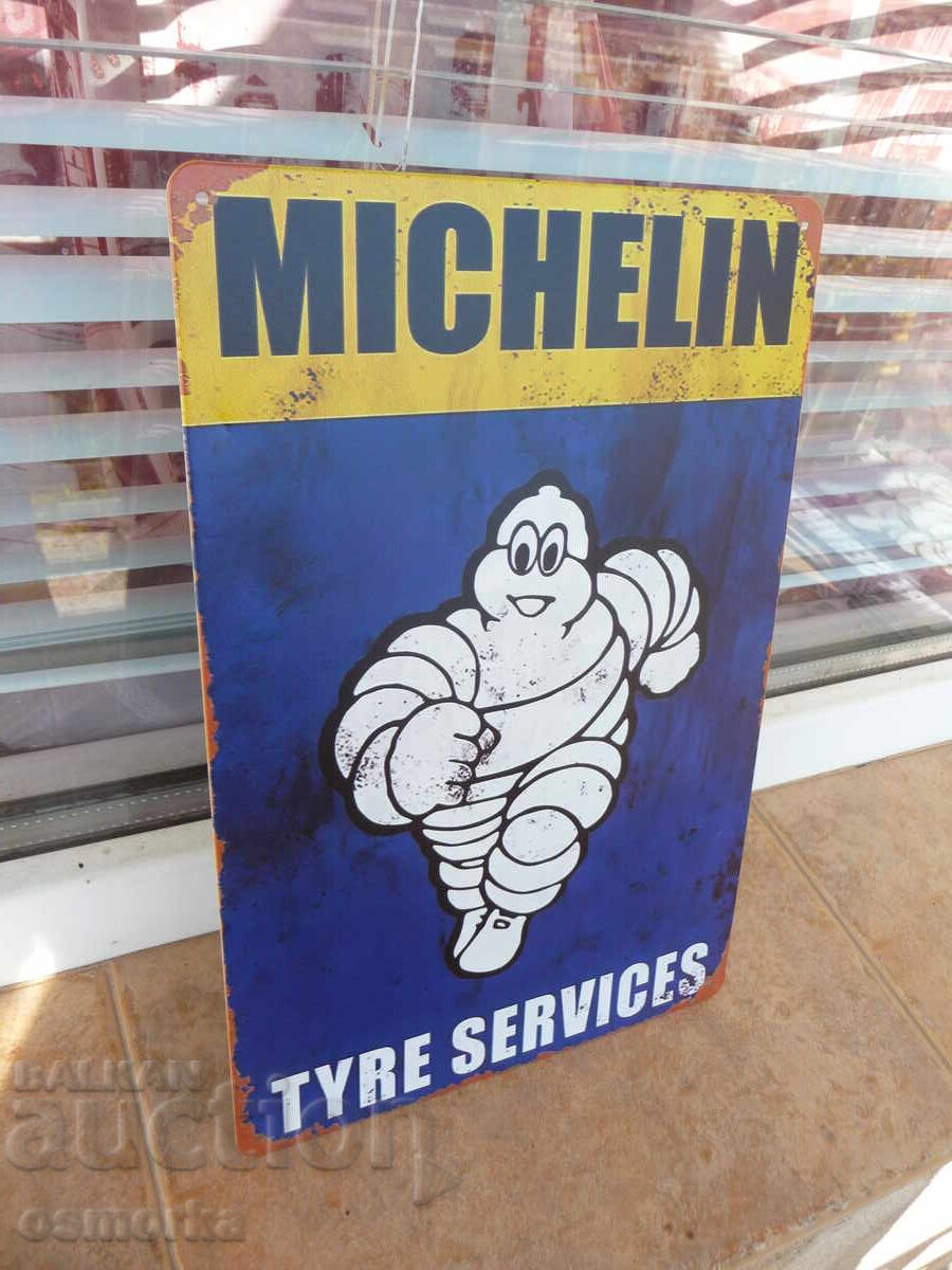 Michelin tire service metal sign for winter tire change, deep tread with price 18.00 BGN | € 9.20