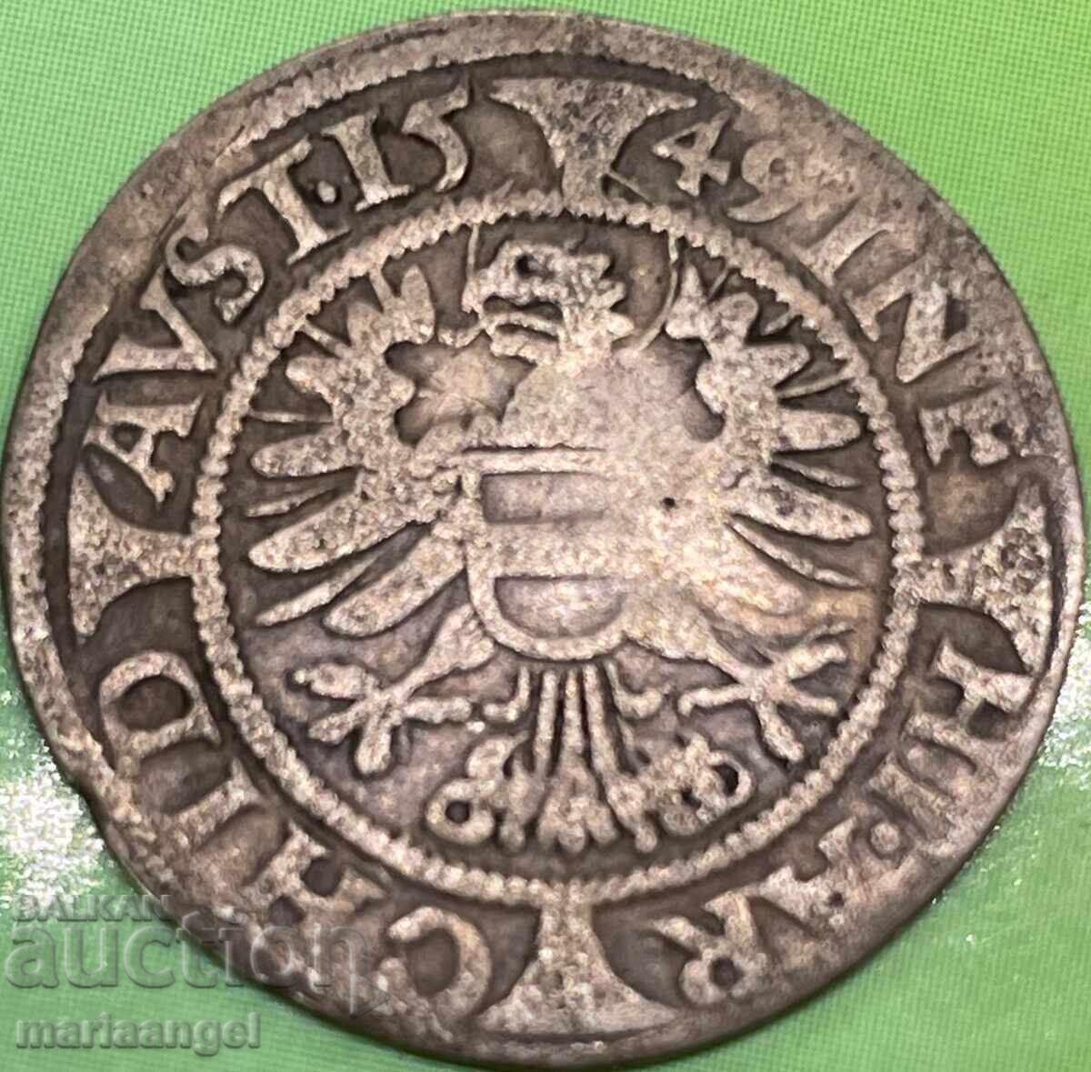 Austria 3 Kreuzer 1549 Ferdinand silver