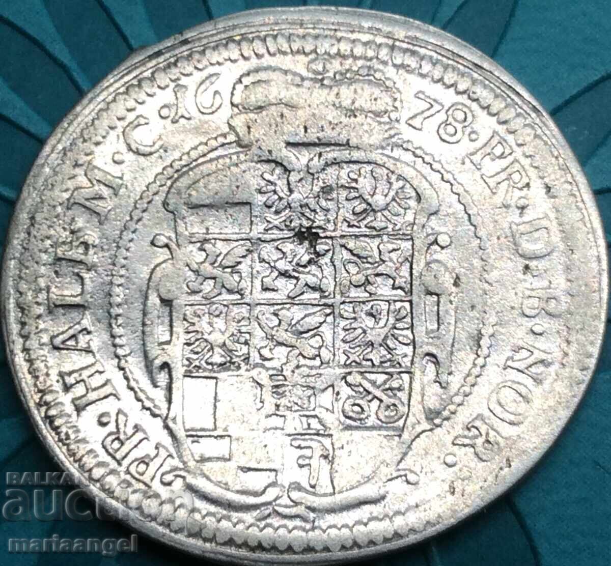 Brunswick-Wolfenbüttel Ansbach 1/6 Thaler 1678 Johann Friedrich Small Head - 5