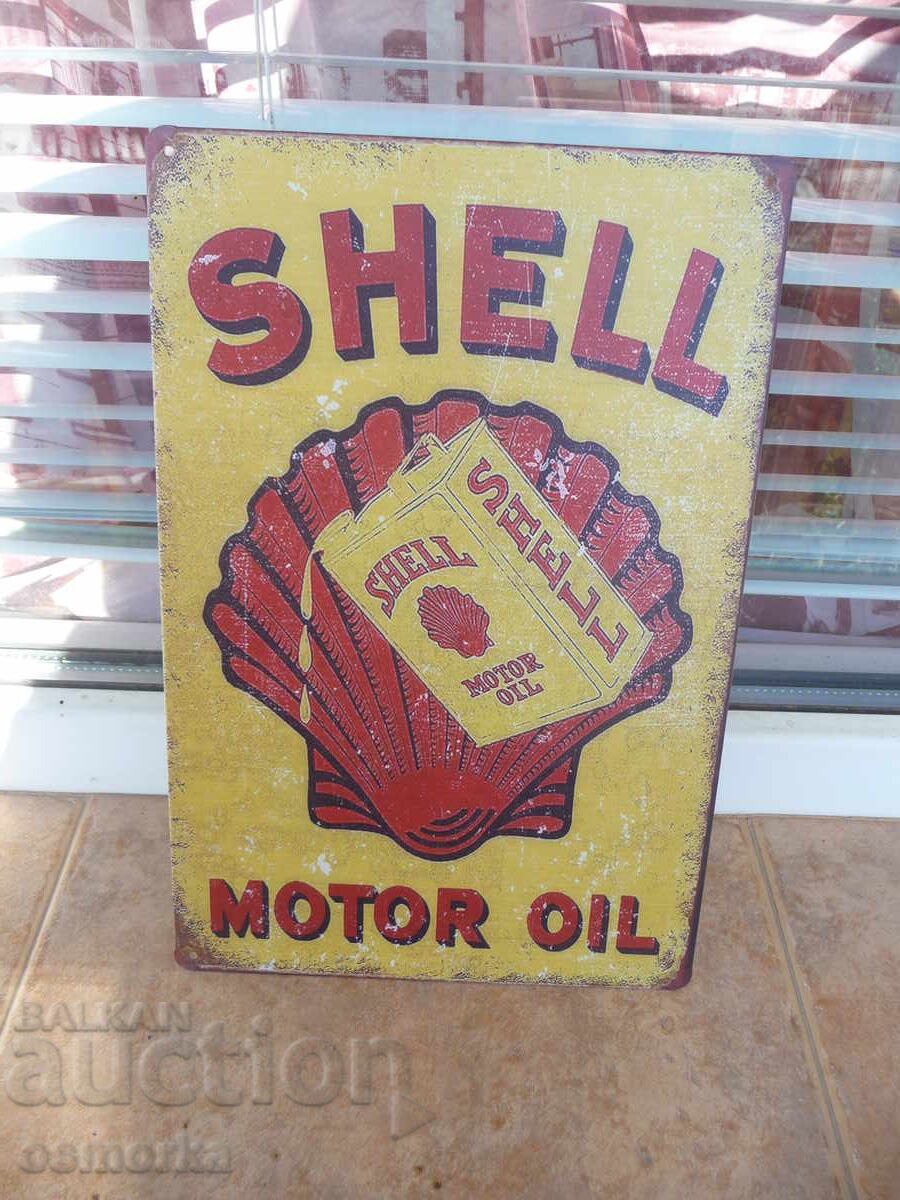 Μεταλλική πινακίδα Shell motor oil, διαφήμιση δοχείου, βενζινάδικο