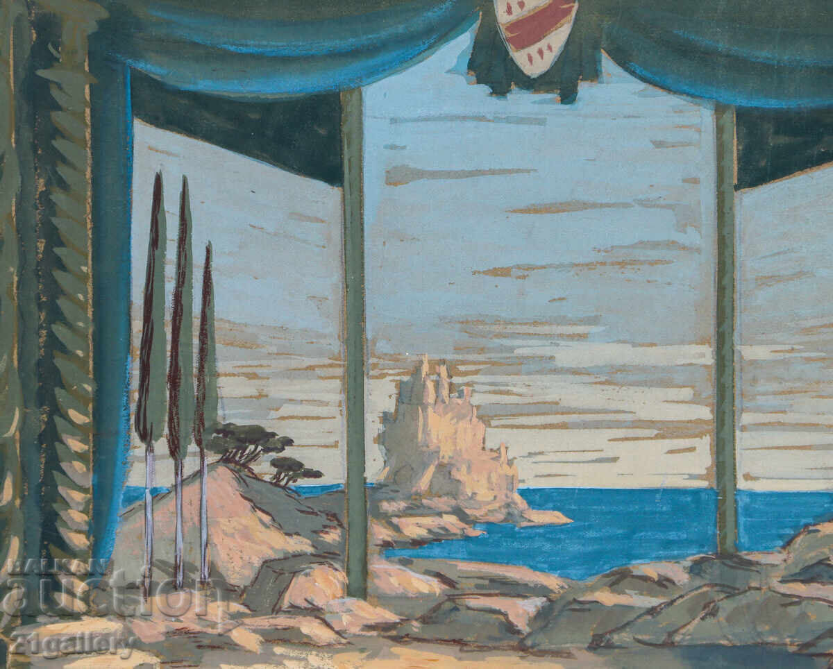 Стара картина темперни бои морски пейзаж - 5 Стара картина темперни бои морски пейзаж - 5