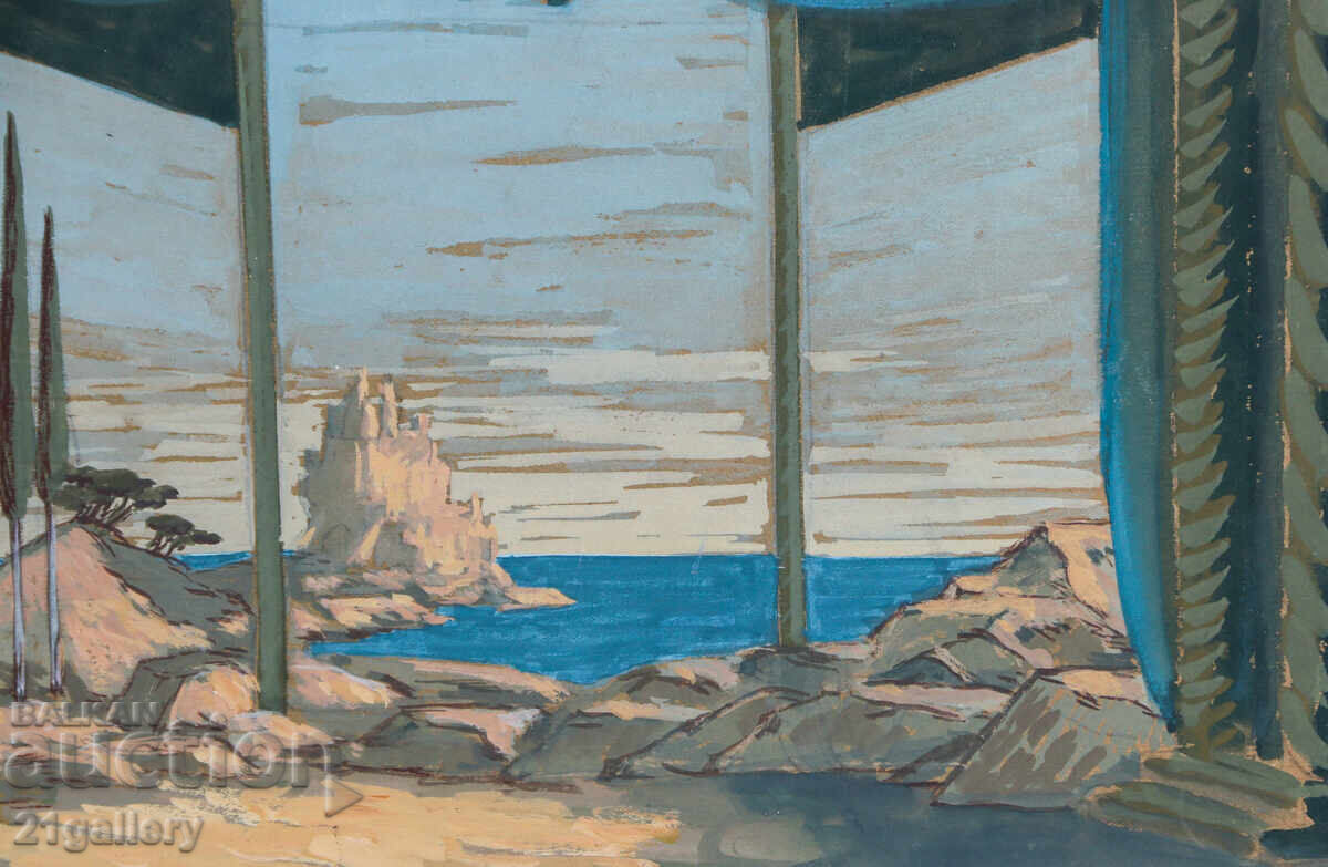 Стара картина темперни бои морски пейзаж - 6 Стара картина темперни бои морски пейзаж - 6