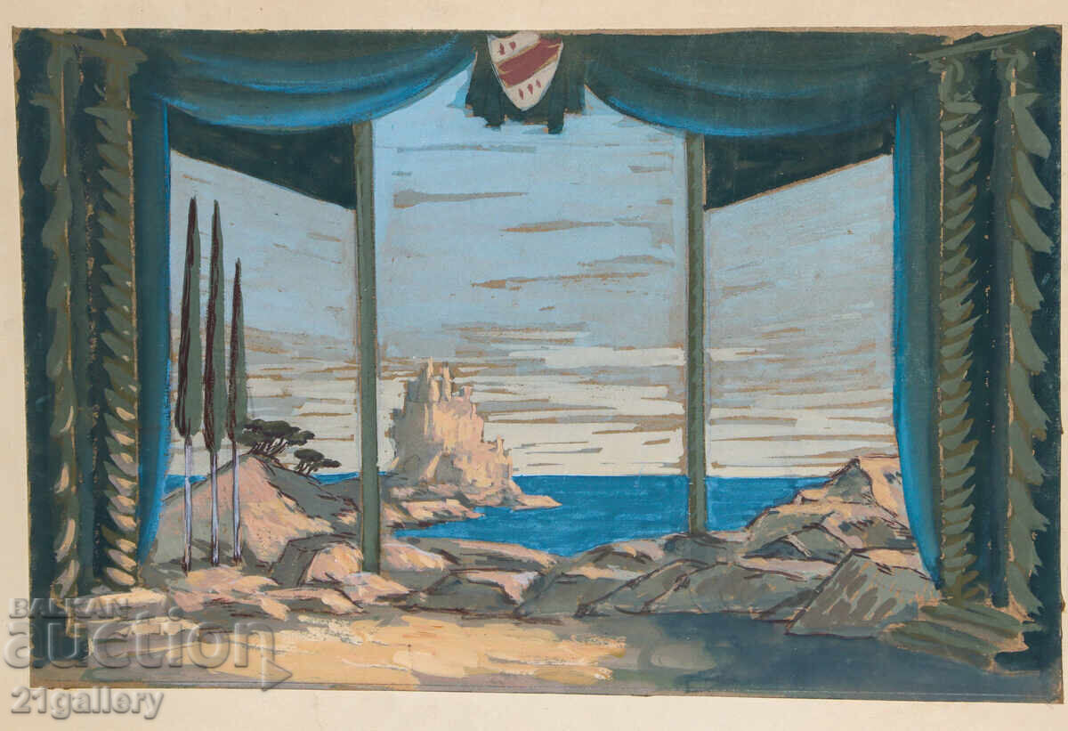 Стара картина темперни бои морски пейзаж Стара картина темперни бои морски пейзаж