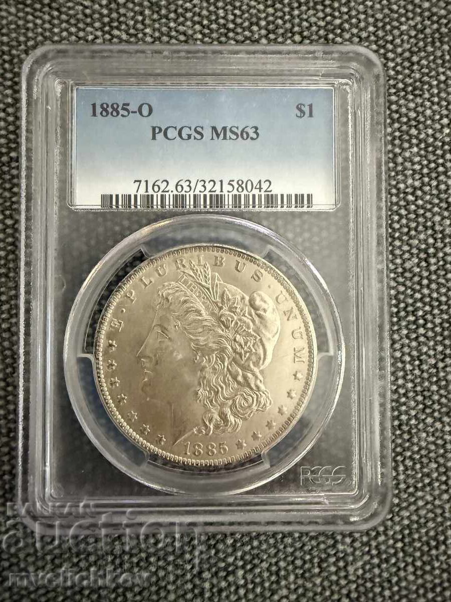 USA, Morgan Dollar 1885 O, New Orleans, Silver, PCGS MS63