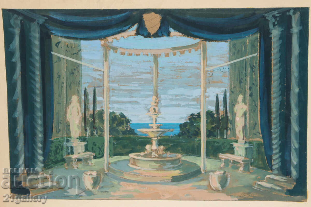 Licitație Tablou vechi, culori tempera, peisaj Licitație Tablou vechi, culori tempera, peisaj