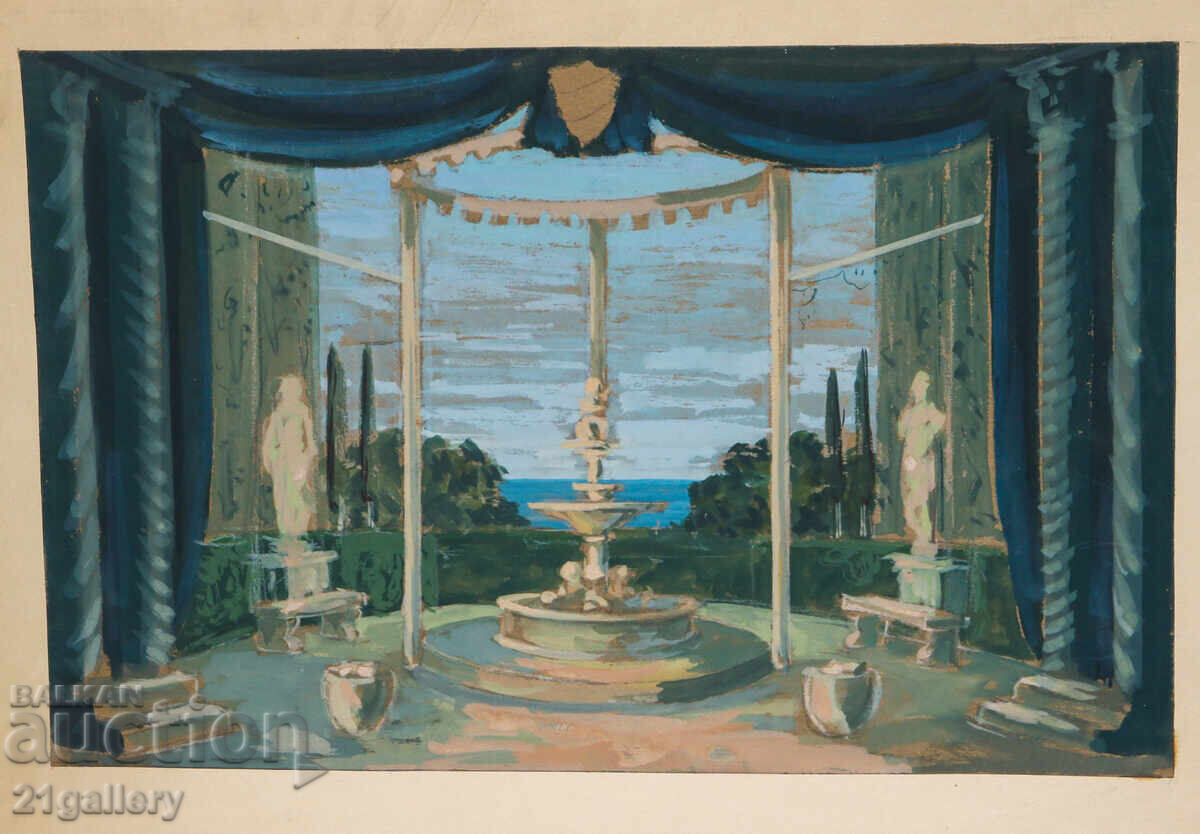 Tablou vechi, culori tempera, peisaj Tablou vechi, culori tempera, peisaj