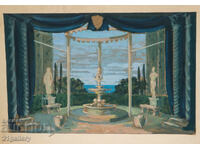 Tablou vechi, culori tempera, peisaj