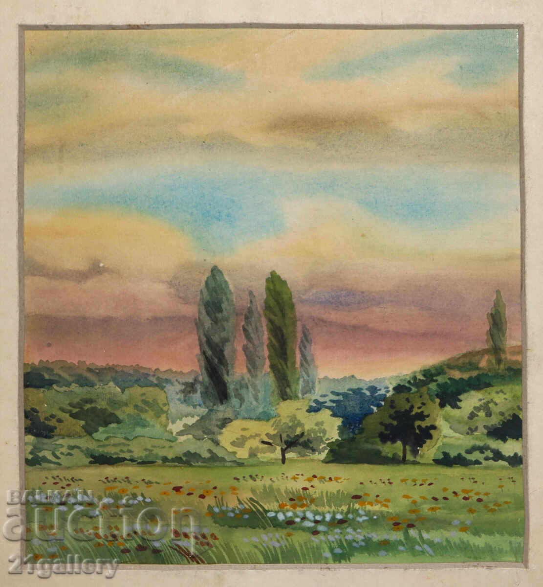 Old watercolor painting landscape with price 300.00 BGN | € 153.39
