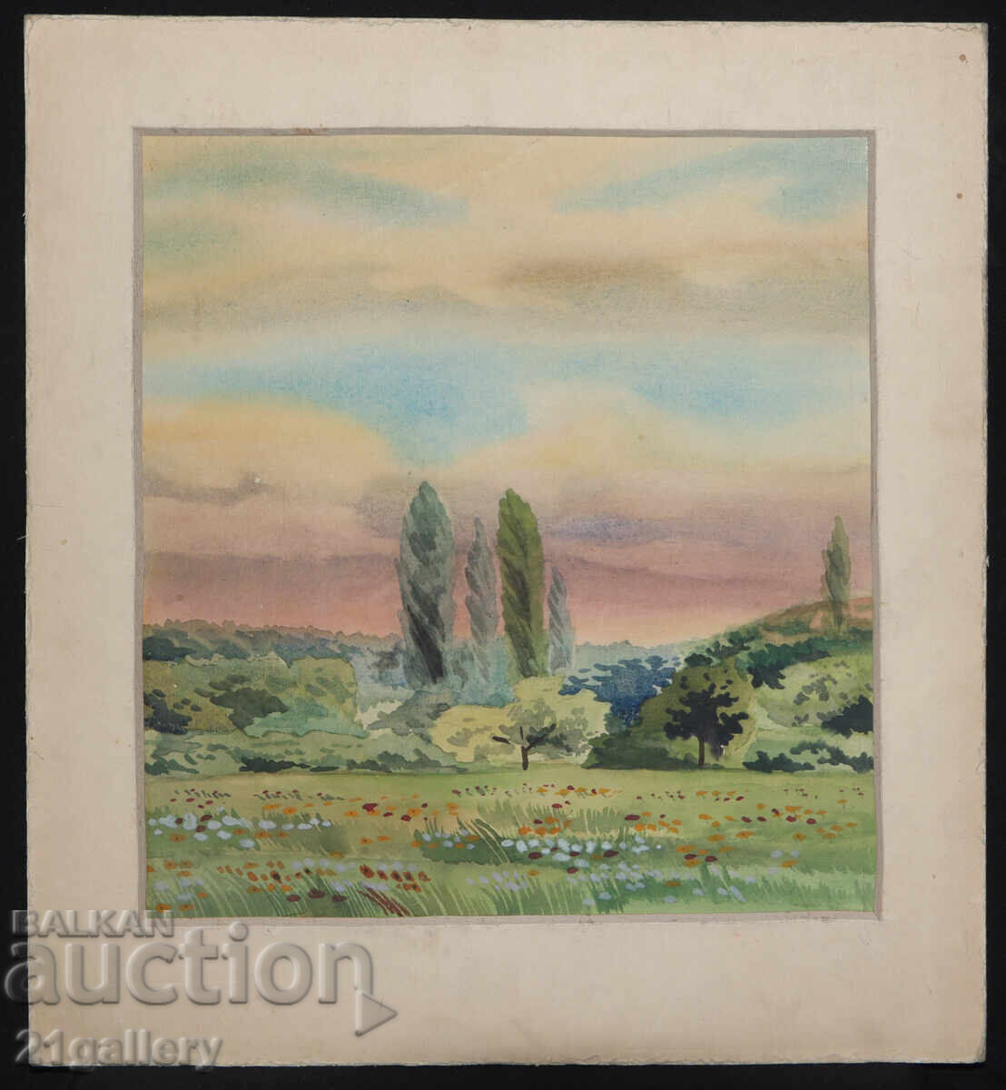 Auction  Old watercolor painting landscape