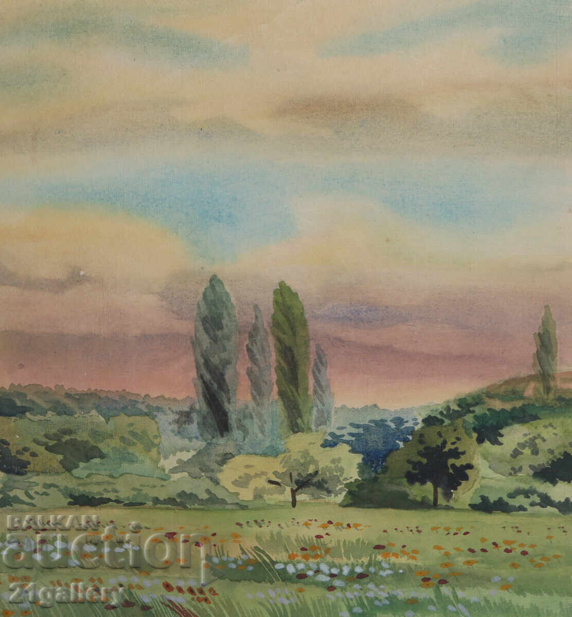 Delivery of Old watercolor painting landscape