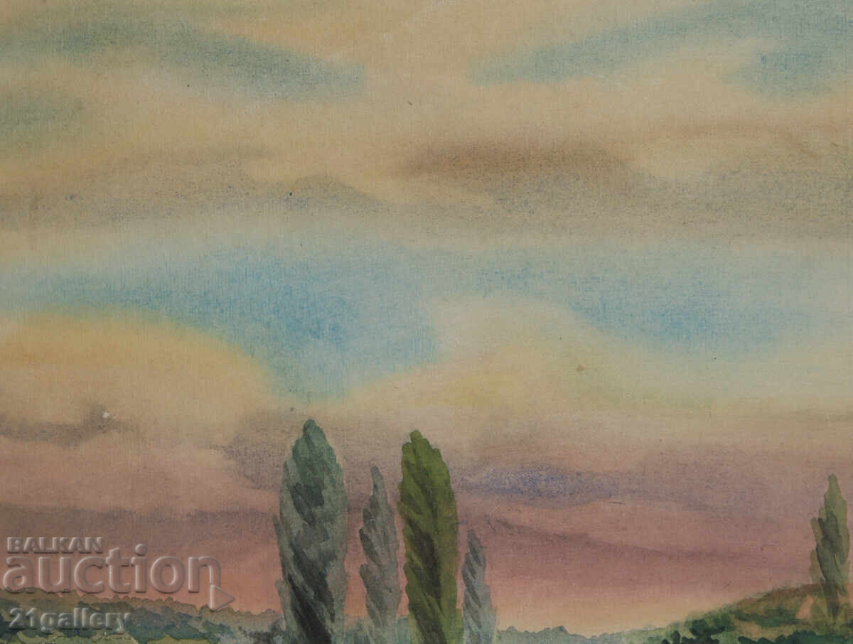 Old watercolor painting landscape - 5
