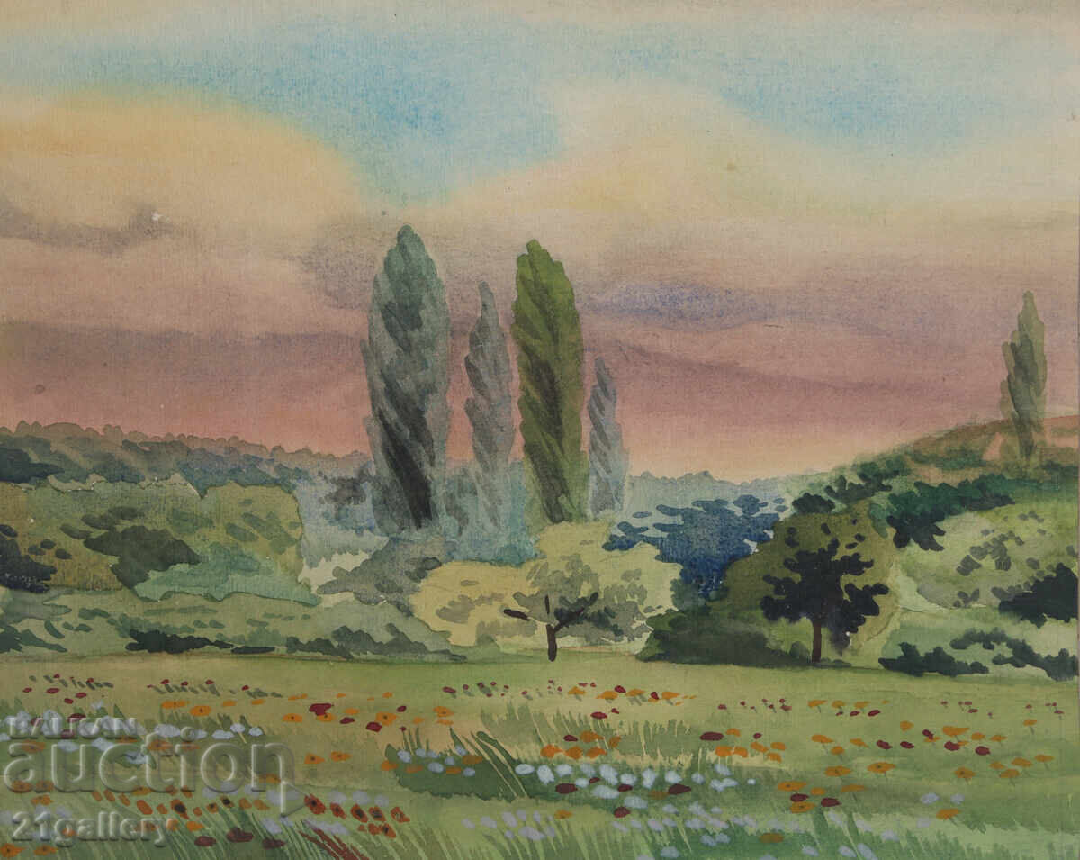 Old watercolor painting landscape - 6