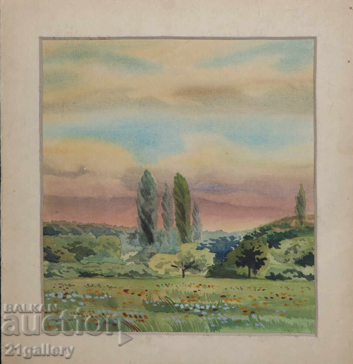 Old watercolor painting landscape