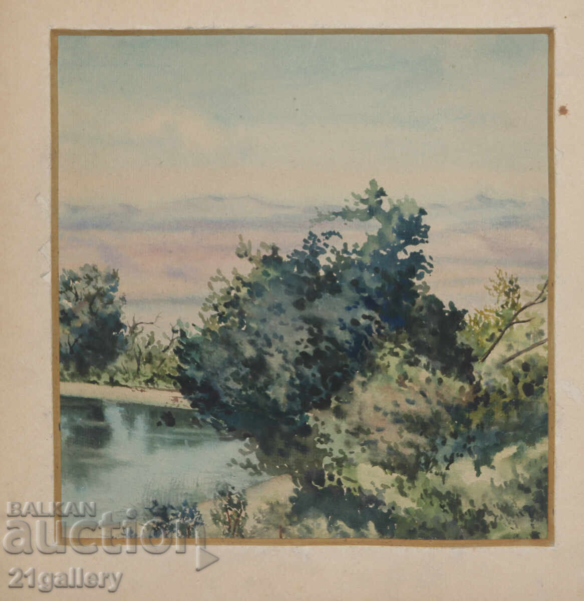 Auction  Old watercolor painting landscape
