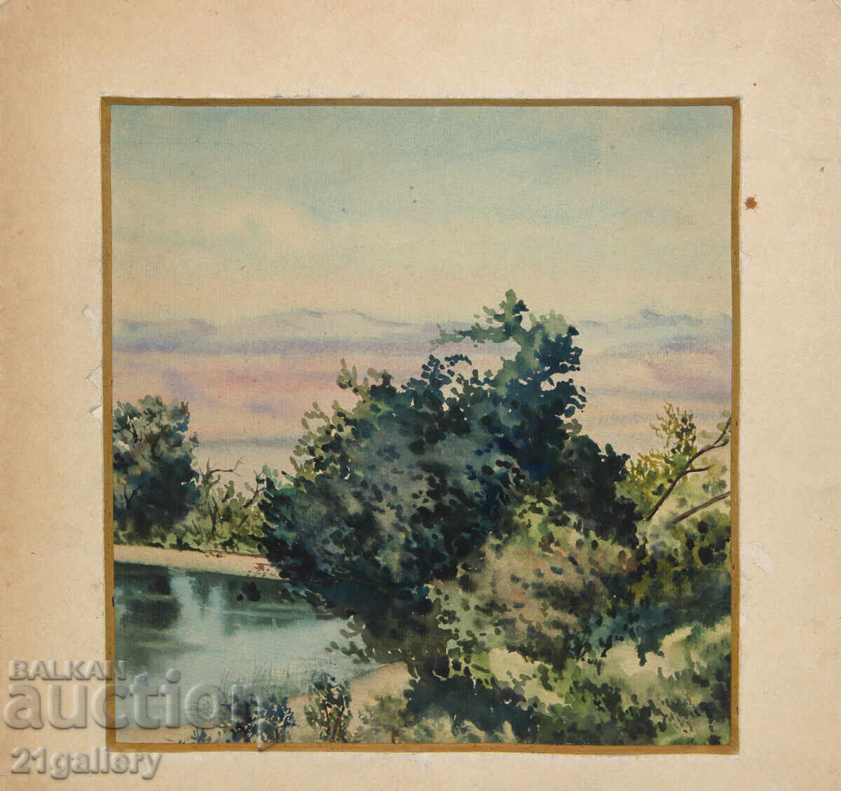 Delivery of Old watercolor painting landscape