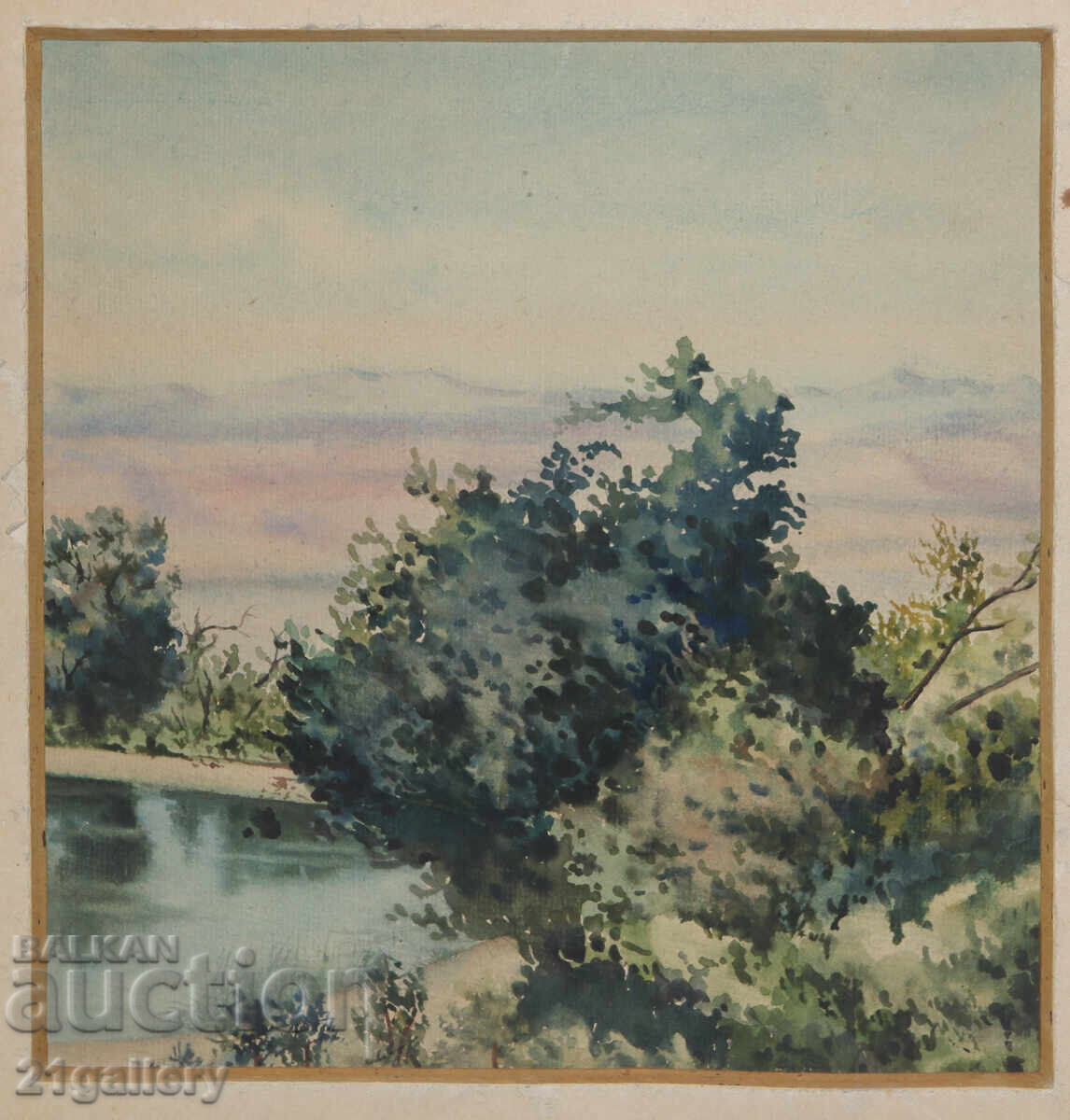 Old watercolor painting landscape