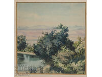 Pictură veche acuarelă peisaj