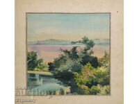 Pictură veche acuarelă peisaj