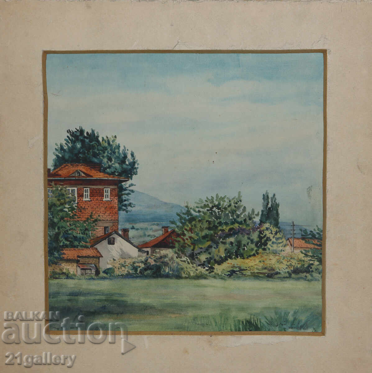 Стара картина акварел пейзаж с цена 300.00 лв. | € 153.39 Стара картина акварел пейзаж с цена 300.00 лв. | € 153.39