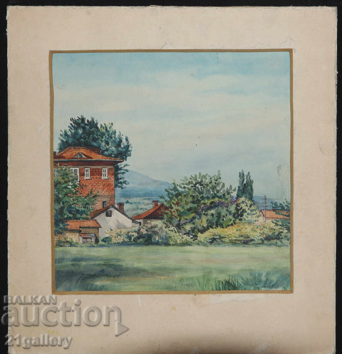 Доставка на Стара картина акварел пейзаж Доставка на Стара картина акварел пейзаж