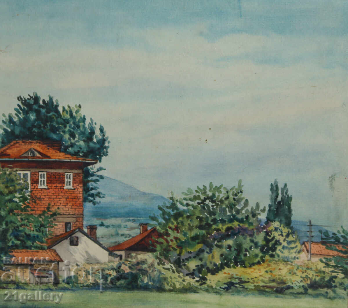 Стара картина акварел пейзаж - 5 Стара картина акварел пейзаж - 5