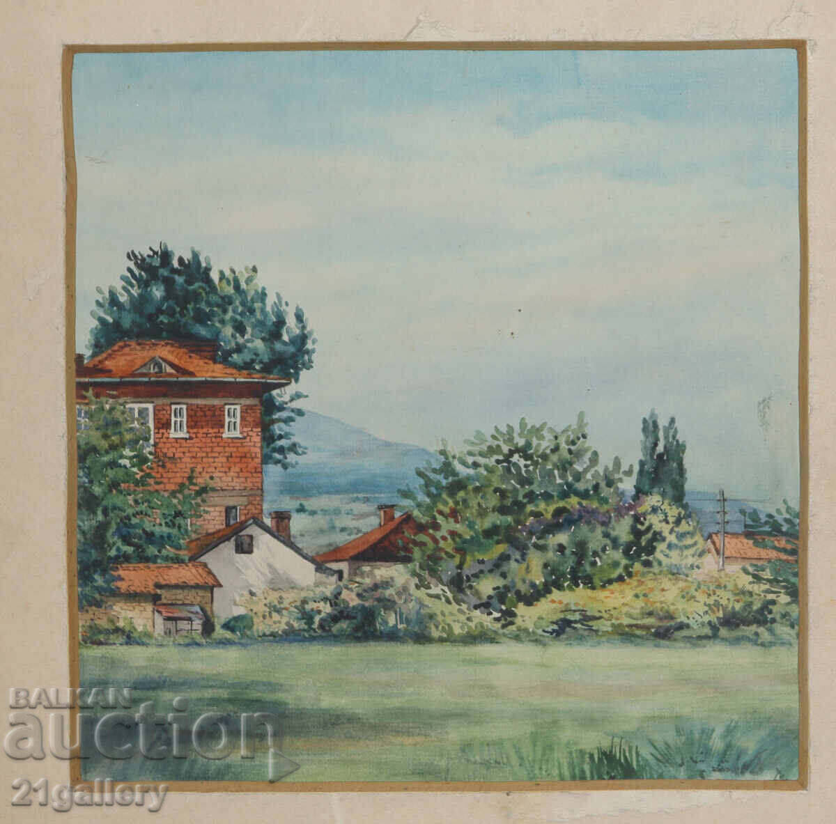 Стара картина акварел пейзаж Стара картина акварел пейзаж