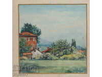 Pictură veche acuarelă peisaj