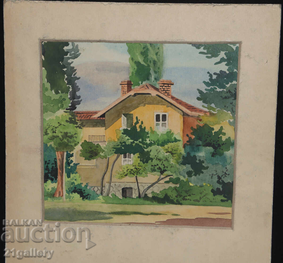 Auction  Old watercolor painting landscape