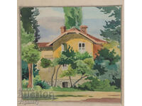 Pictură veche acuarelă peisaj