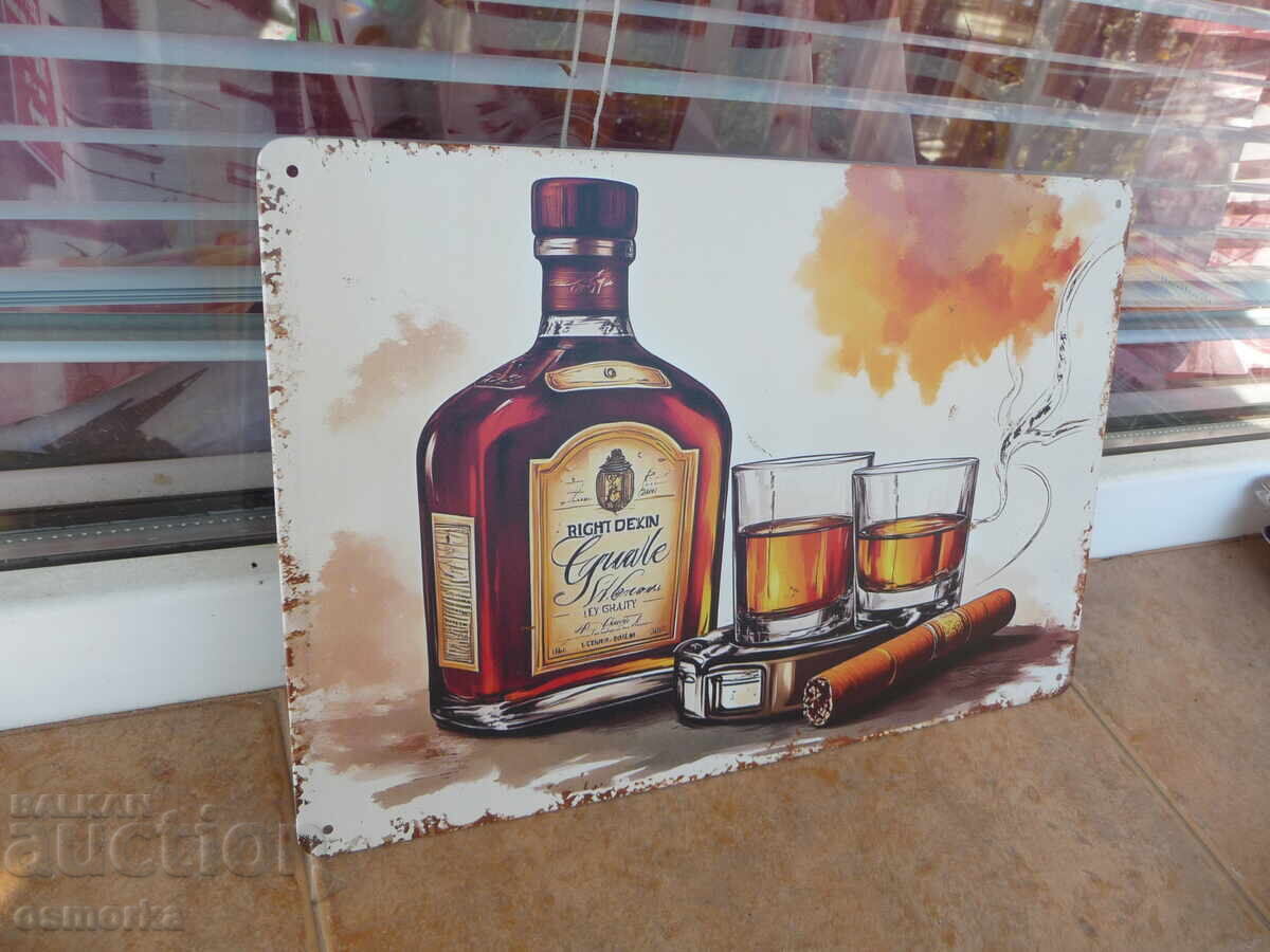Metal sign whiskey bottle cigar cigarette man cave bar with price 18.00 BGN | € 9.20